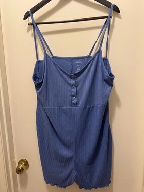 Sonoma Sleep Blue Ribbed Spaghetti Strap Romper
